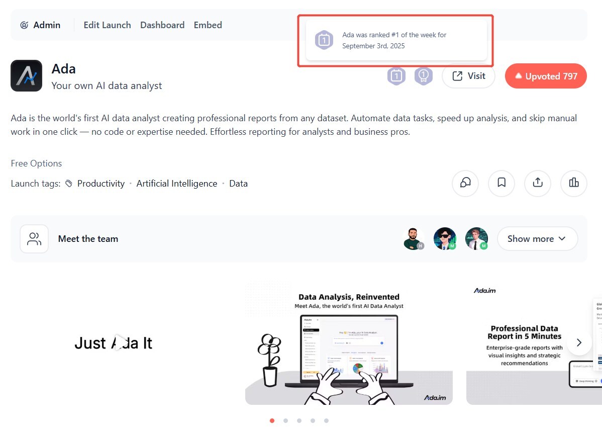 Ada Dominates Product Hunt: Daily & Weekly #1 After Revolutionary Launch